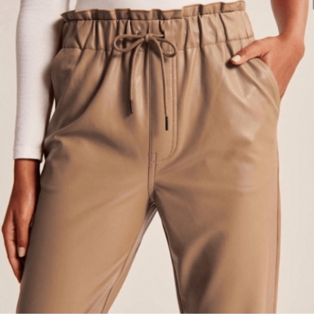 #210 A&F Cream Vegan Faux Leather Jogging Trousers - image 3